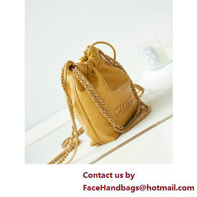 Chanel Shiny Calfskin & Gold-Tone Metal CHANEL 22 Mini Handbag AS3980 Yellow - Click Image to Close